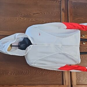 NIKE White and Red Mesh Lightweight Jacket - L